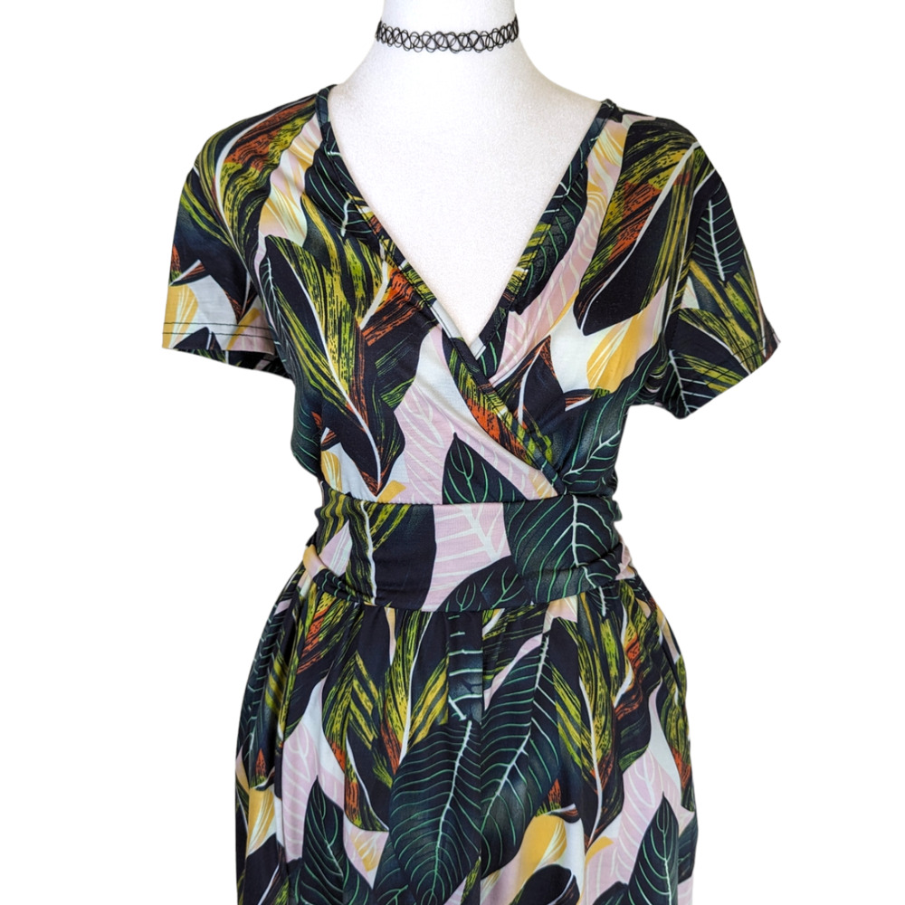 Ouges Green Tropical Leaf Patterned Faux Wrap Kne… - image 2